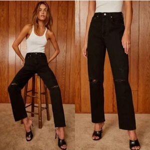 DENIM FORUM The Joni High Rise Loose 26L Distressed Black Size 29 Aritzia